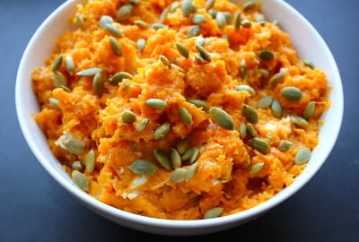 mashed-sweet-potatoes-with-goat-cheese-and-pepitas