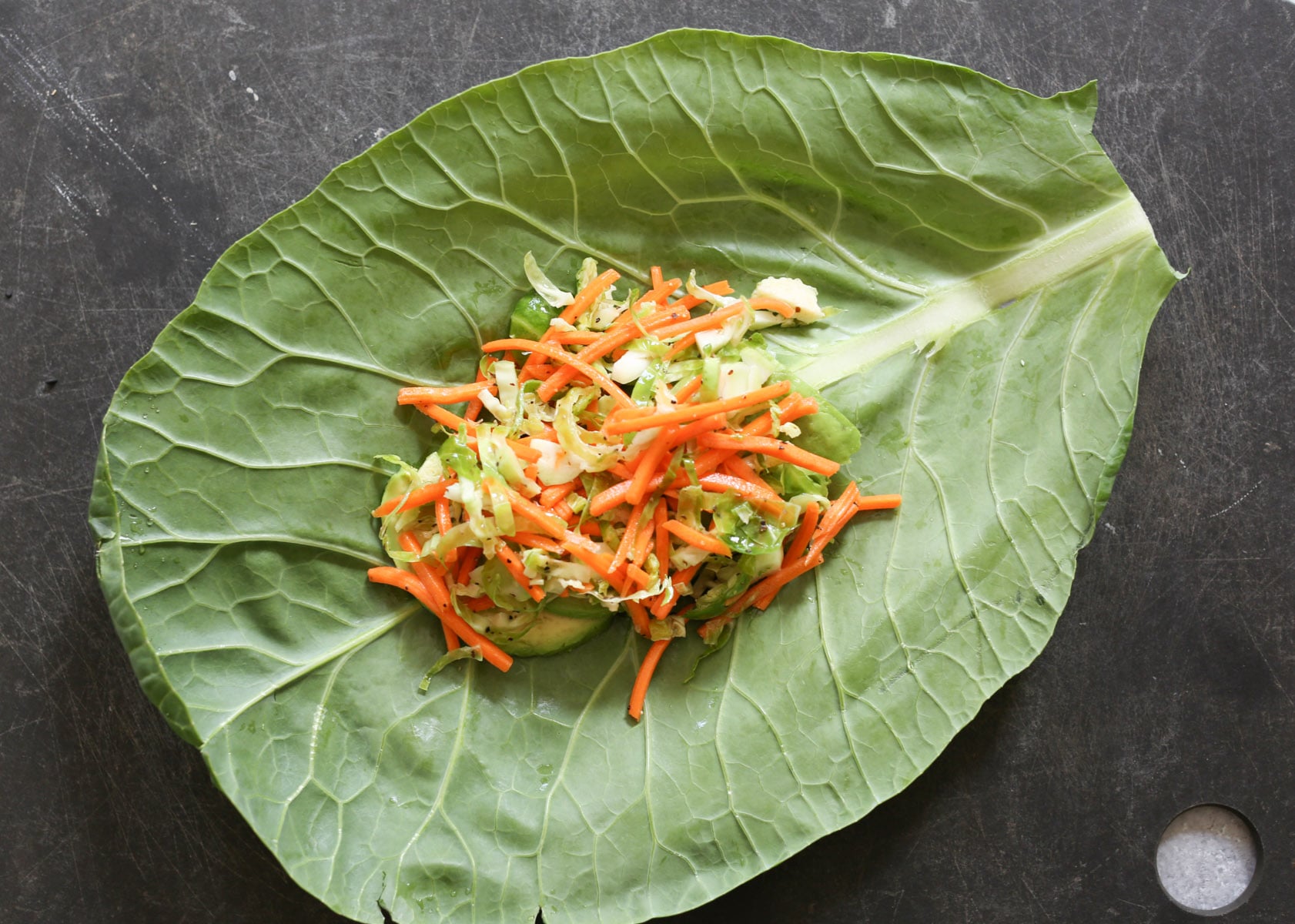 sriracha-chicken-salad-collard-wraps-with-mango-avocado-and-slaw-step-7