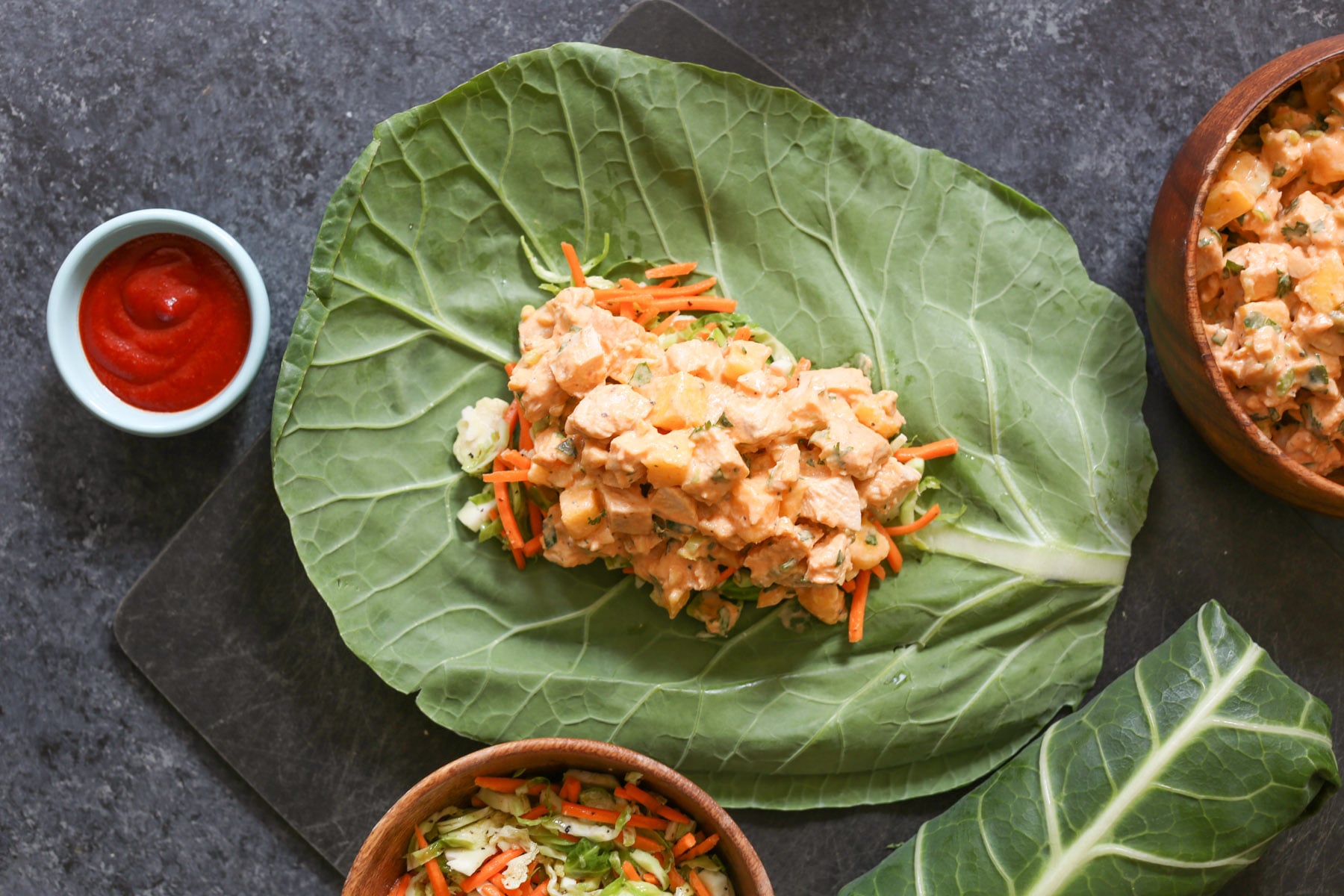 sriracha-chicken-salad-collard-wraps-with-mango-avocado-and-slaw-step-8