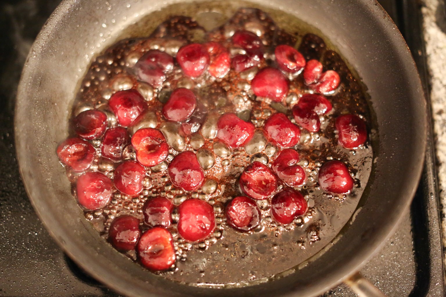 Grilled Steak and Arugula Salad with Balsamic Cherries Prep