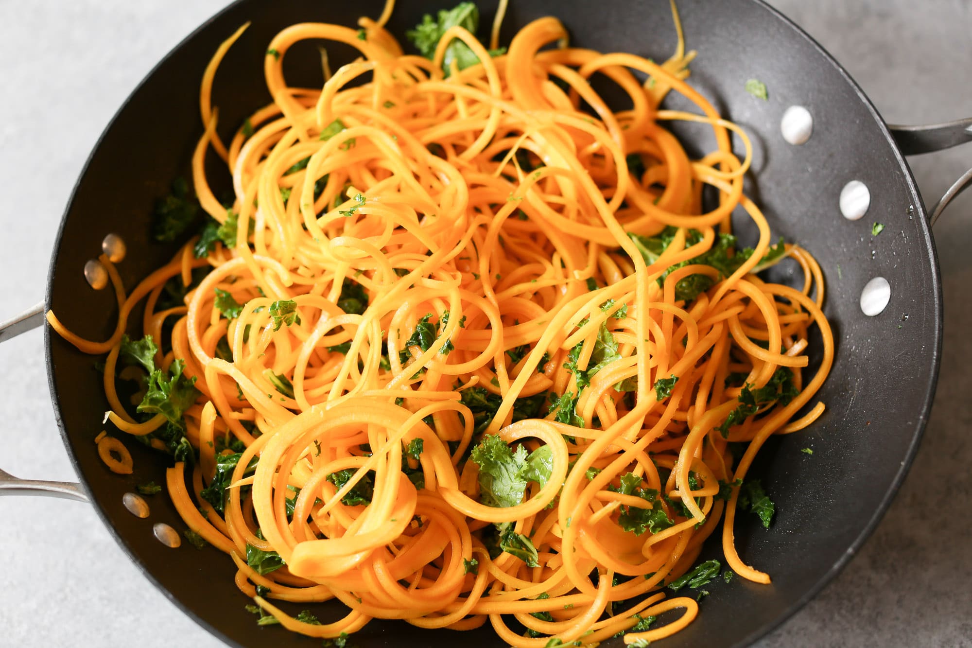 Butternut Squash Noodle, Black Bean, and Kale Enchilada Bowls