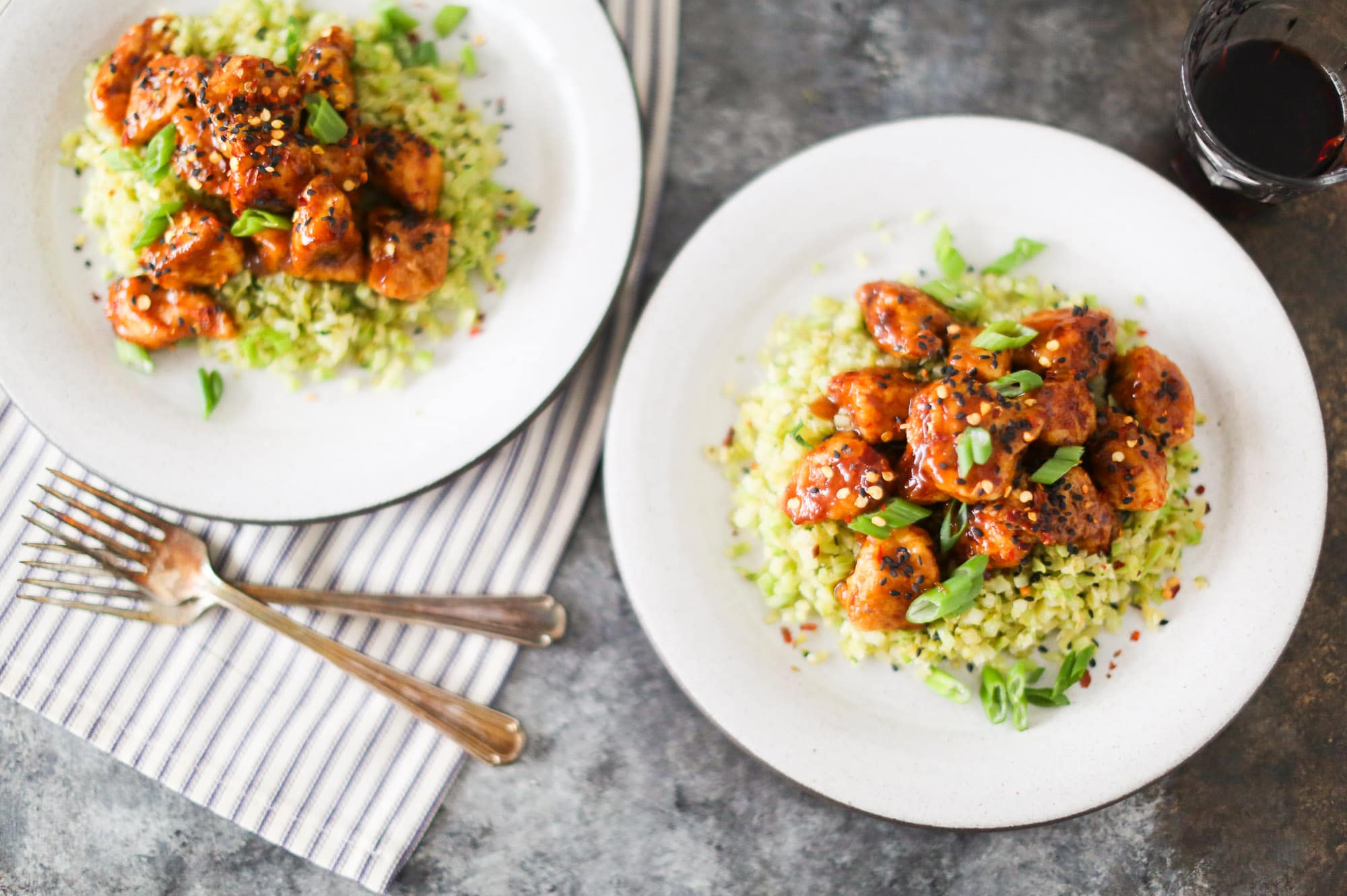 Crispy Orange Chicken with Lemon-Ginger Broccoli Rice