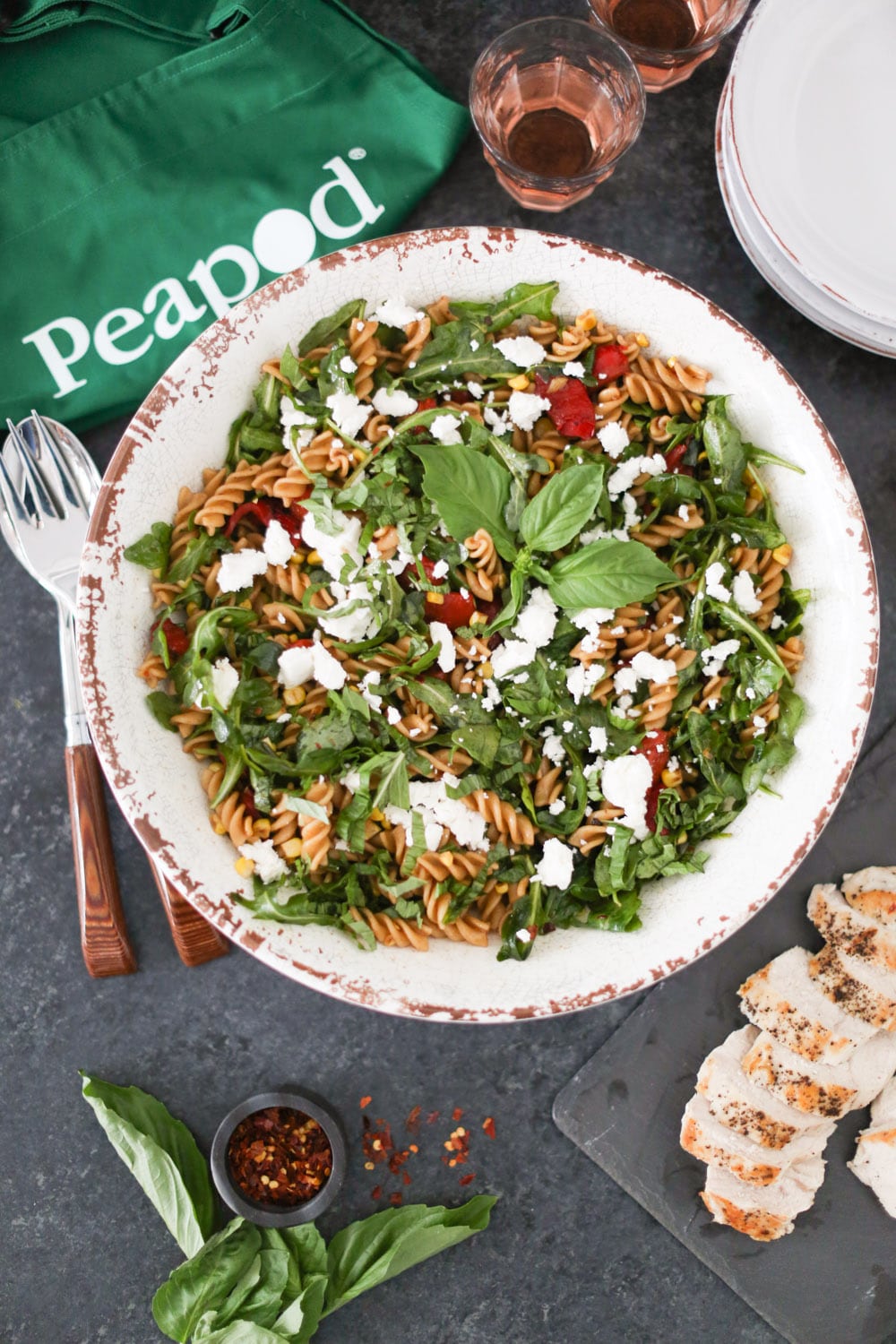 Pasta Salad with Arugula, Roasted Red Peppers, and Sweet Corn
