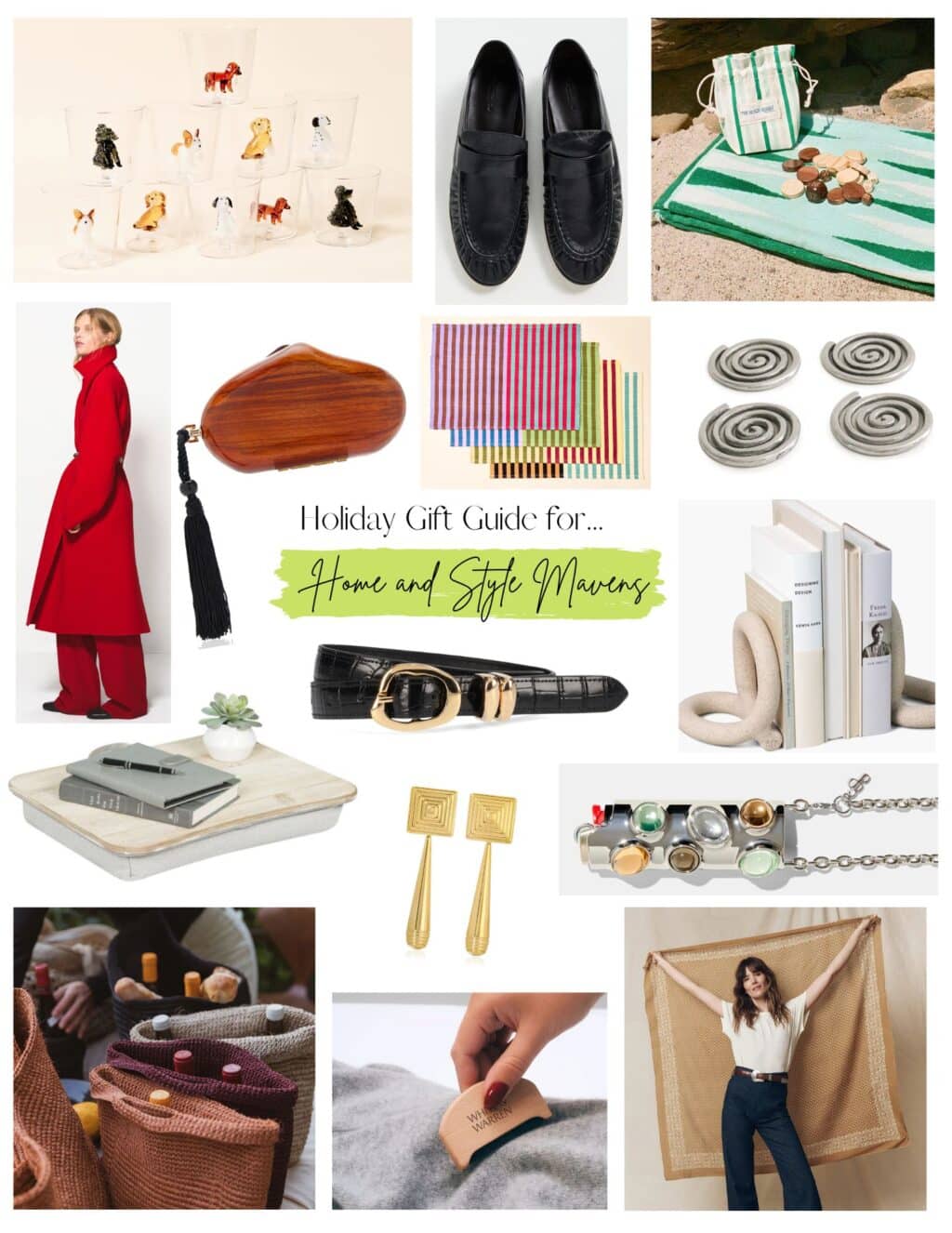 Collage of products from the 2025 holiday gift guide for home and style mavens.